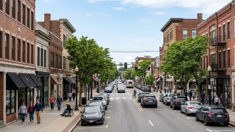 Street view of Quincy, Massachusetts near Quincy Center
