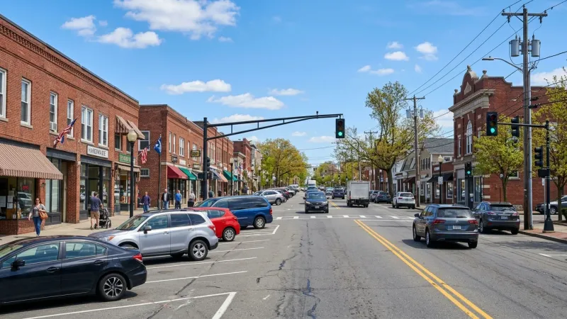 Commercial street in Randolph, Massachusetts town center