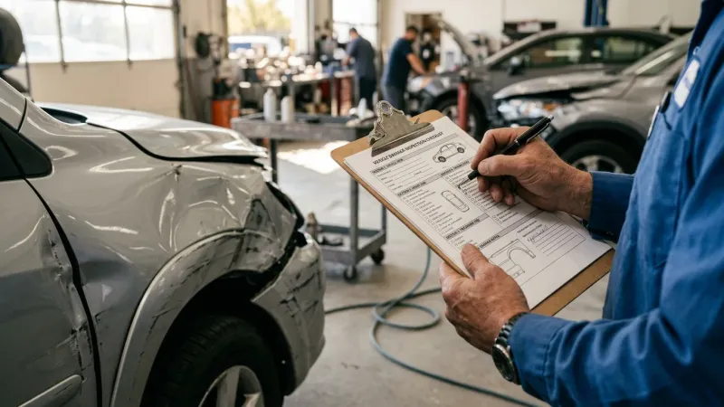 Quincy Auto Body staff member reviewing an insurance estimate with a customer